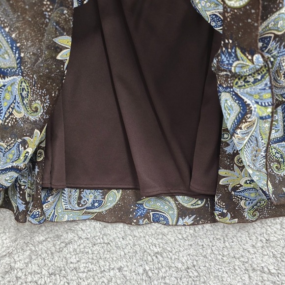 Vtg Lindor Skirt Womens 16 Petite Brown Blue Paisley Pull‎ On Lined Flowy Grunge - Picture 4 of 11